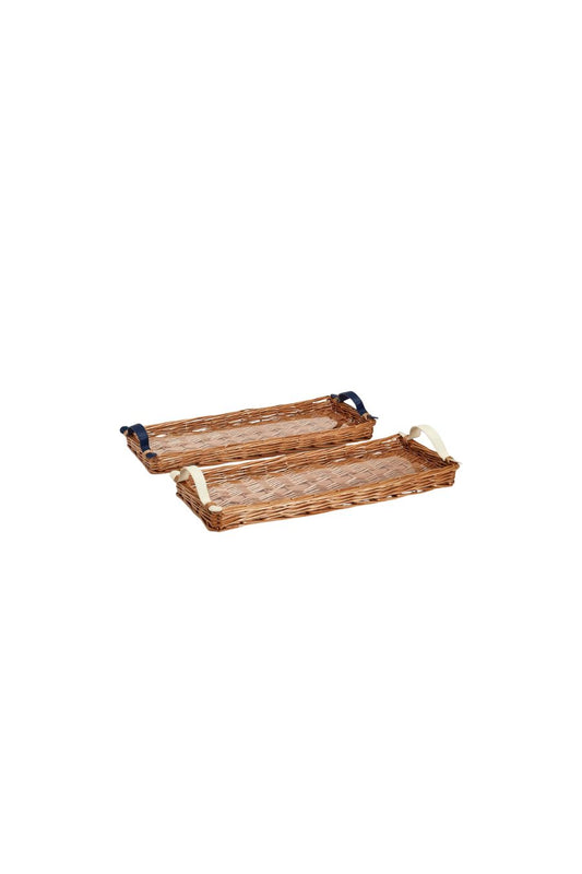 Long Bar Hand-Crafted Wicker Tray & Acrylic Insert Assorted 2 Handle Colors