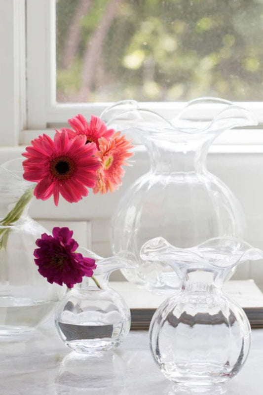Hibiscus Glass Clear Medium Fluted Vase