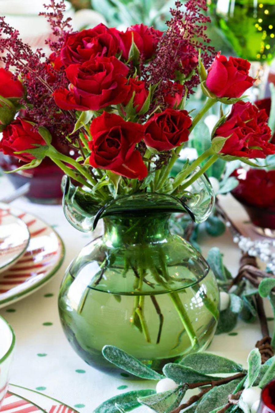 Hibiscus Glass Dark Green Bud Vase