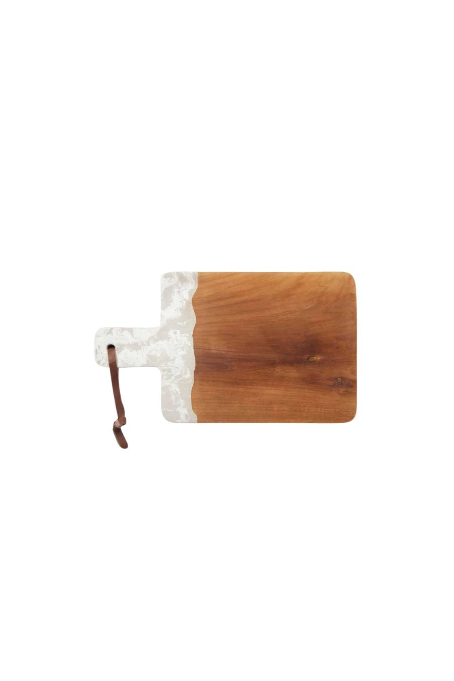 Austin Serving Board in White Swirled Resin/Natural Teak