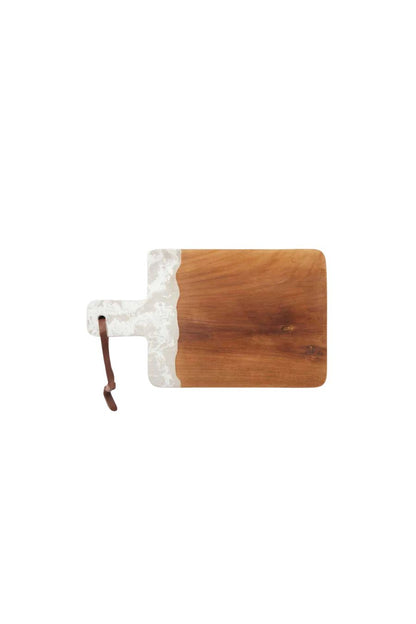 Austin Serving Board in White Swirled Resin/Natural Teak