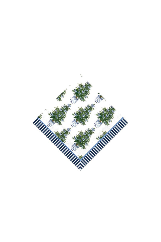 Paper Cocktail Napkins Blue Bows Christmas Trees