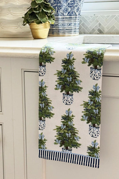 Cotton Tea Towel | Blue Bows Christmas Trees