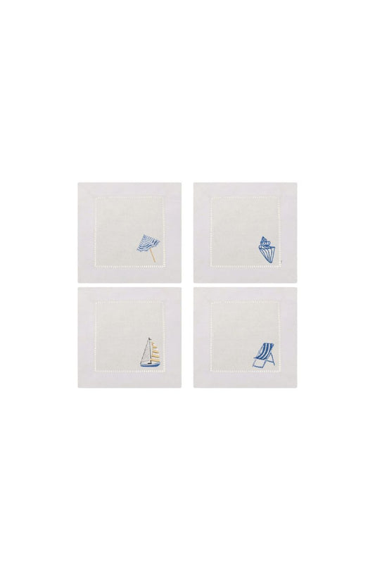 At the Beach Embroidered Cocktail Napkins S/4