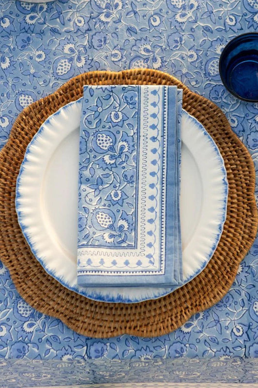 Pom Fan Flower Blue & White Napkin | Set of 4