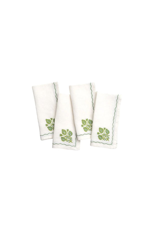 Pomegranate Trio Green Linen Napkin | Set of 4