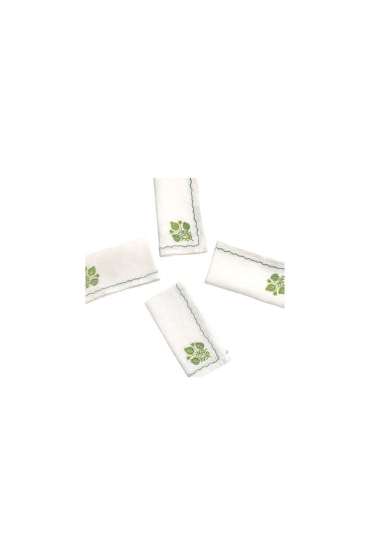 Pomegranate Trio Green Linen Napkin | Set of 4