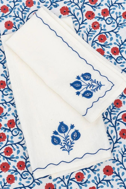 Pomegranate Trio Cobalt Linen Napkin | Set of 4