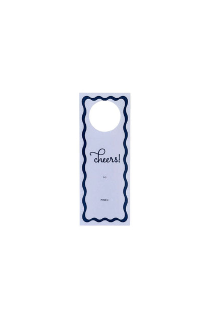 Cheers Navy Ribbon Wine Tags