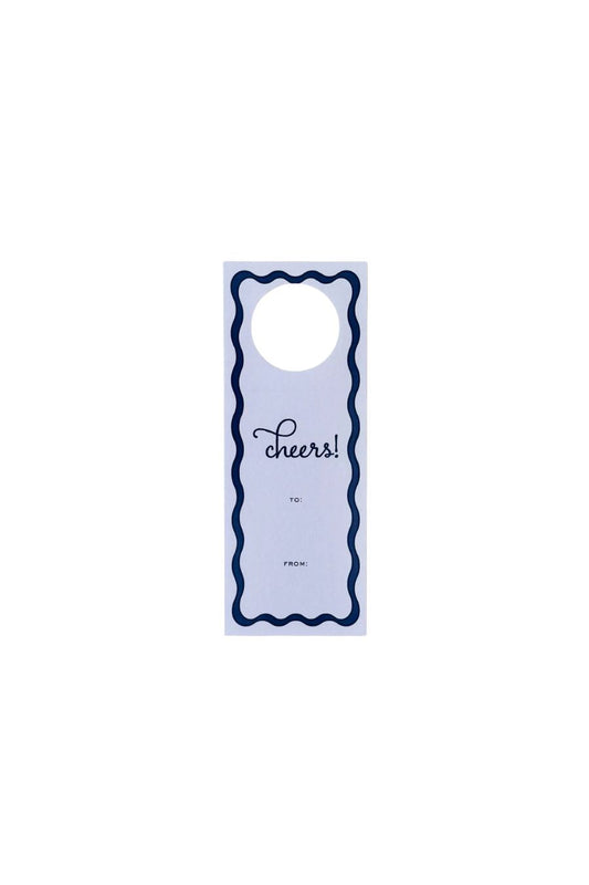 Cheers Navy Ribbon Wine Tags