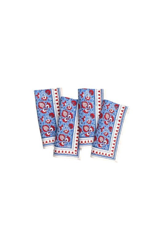 Pom Fan Flower Blue & Red Napkin | Set of 4