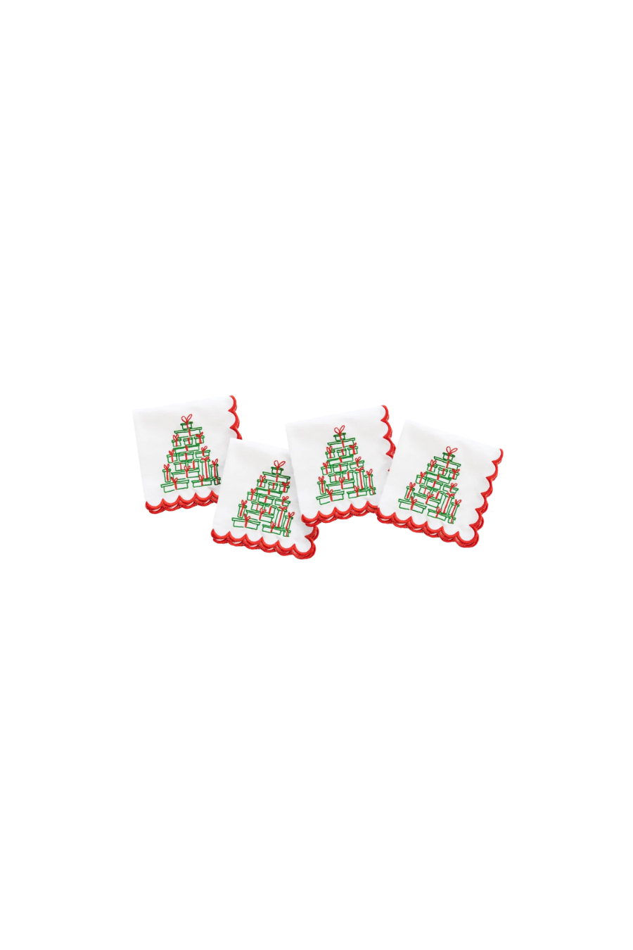 Embroidered Christmas Tree of Gifts Cocktail Napkin | Set of 4