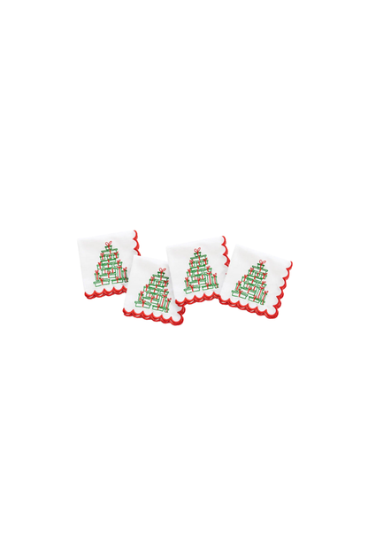 Embroidered Christmas Tree of Gifts Cocktail Napkin | Set of 4