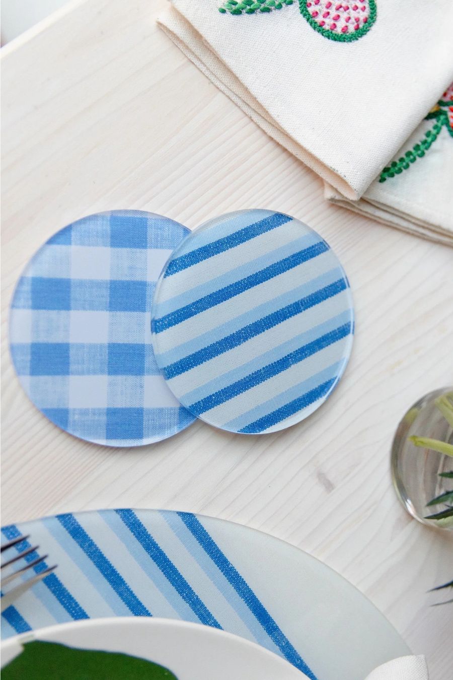 Set of 4 Coasters in Mack Blue Gingham - Thumbnail 3