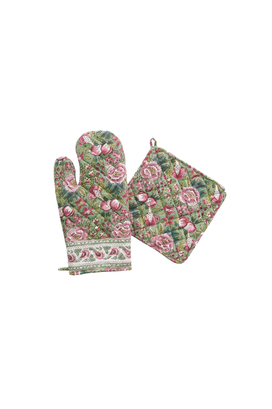 Pomegranate Garden Wine & Rose Oven Mitt Set