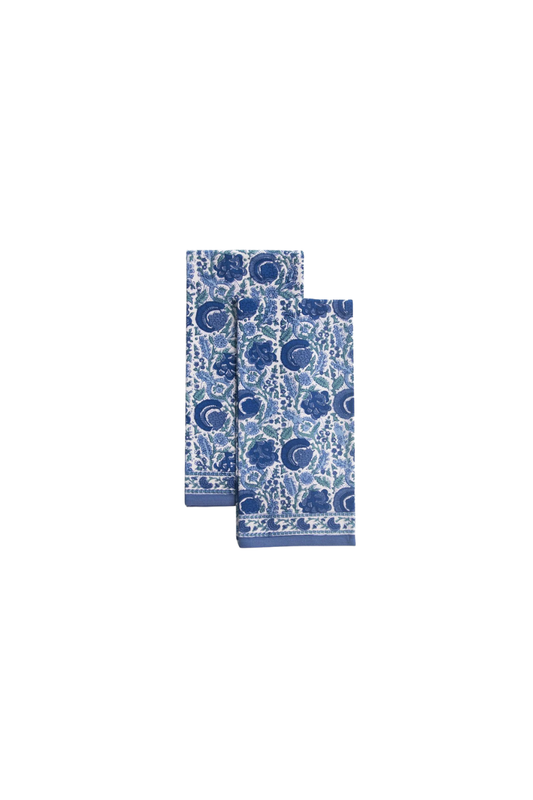 Bohemian Floral Azure Blue & Aqua Tea Towels | Set of 2