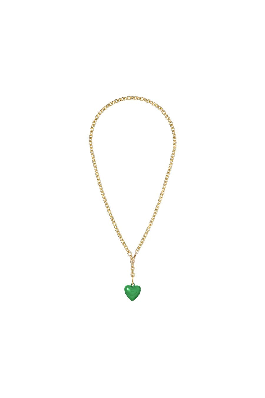 The Mini Puffy Heart Chain Necklace in Forest