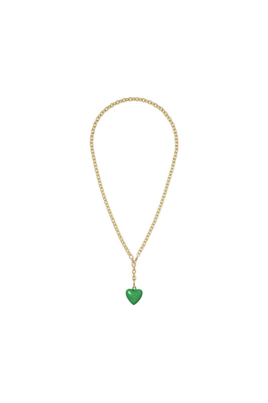 The Mini Puffy Heart Chain Necklace in Forest