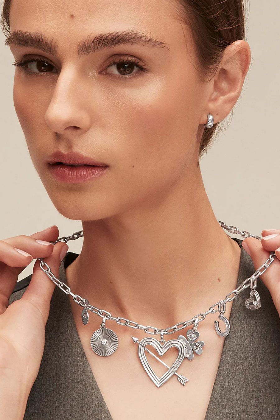 Groovy Diamond Heart Hinged Charm in Sterling Silver