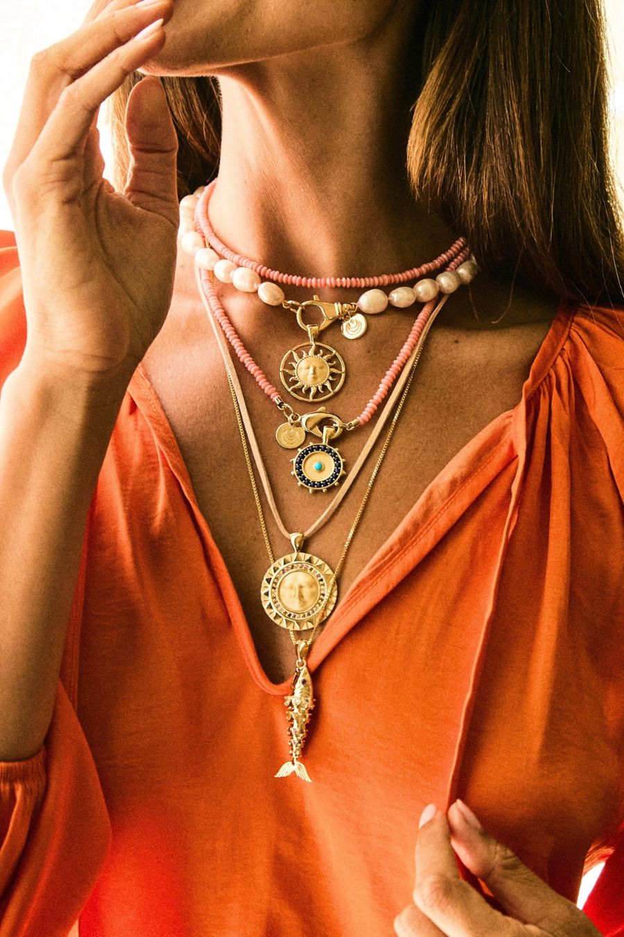 Double Wrap Beaded Necklace in Peachy Coral