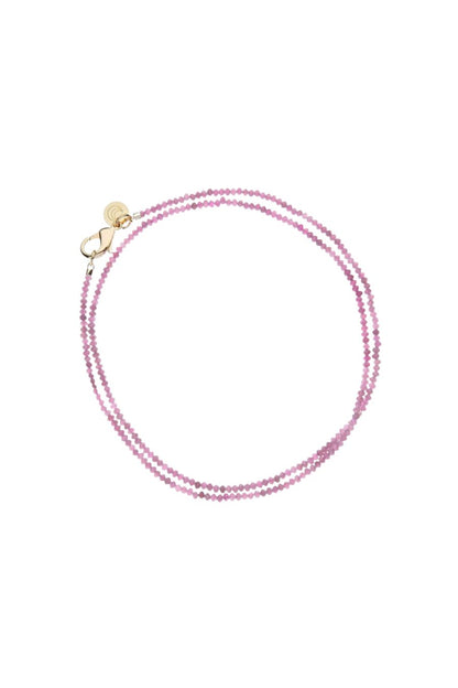 Double Wrap Diamond Cut Beaded Necklace in Pink Tourmaline