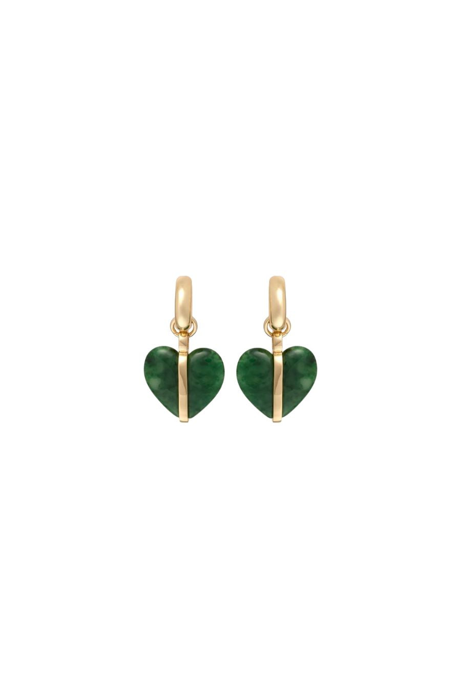 The Stone Mini Heart Earrings in Gold/Moss Agate