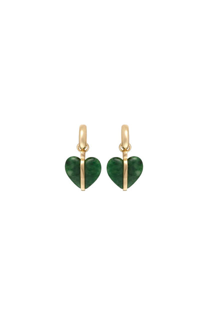 The Stone Mini Heart Earrings in Gold/Moss Agate