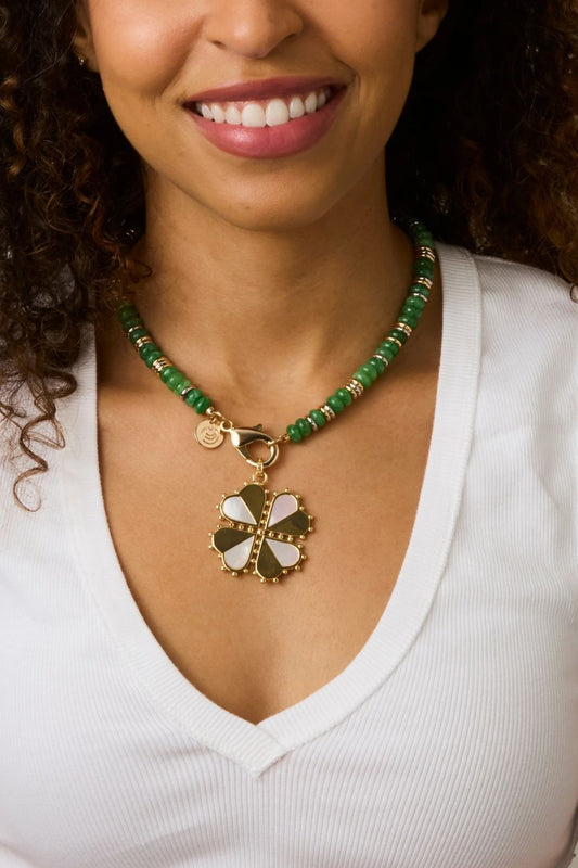 Gumdrop Beaded Necklace in Green Jade Gilver