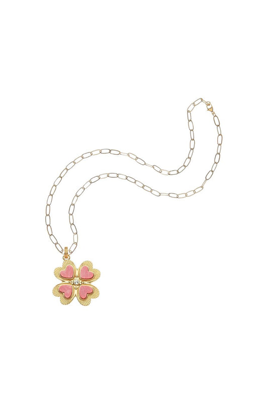 Lucky in Love Clover Pendant with Coral