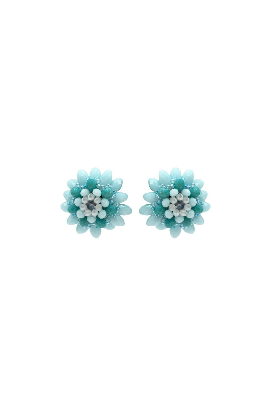Mirabelle Light Blue Button Faceted Glass Bead Clip On Earring