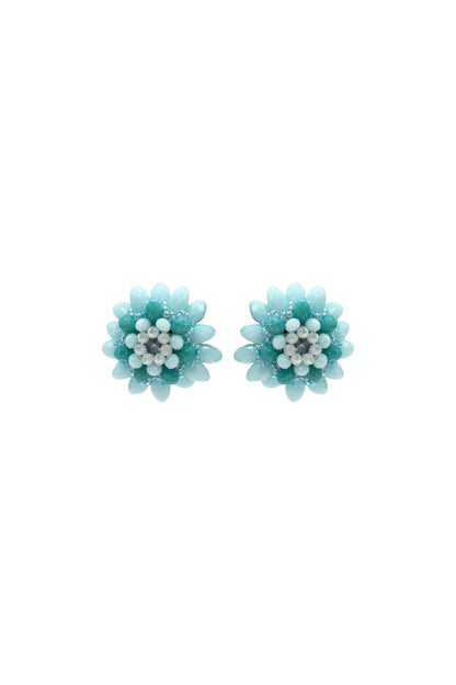 Mirabelle Light Blue Button Faceted Glass Bead Clip On Earring
