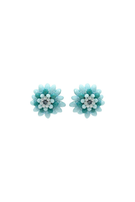 Mirabelle Light Blue Button Faceted Glass Bead Clip On Earring