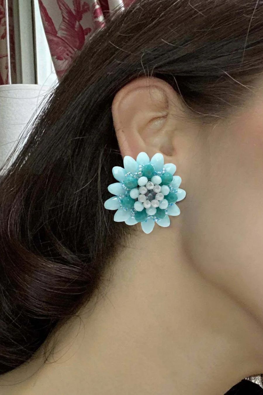 Mirabelle Light Blue Button Faceted Glass Bead Clip On Earring