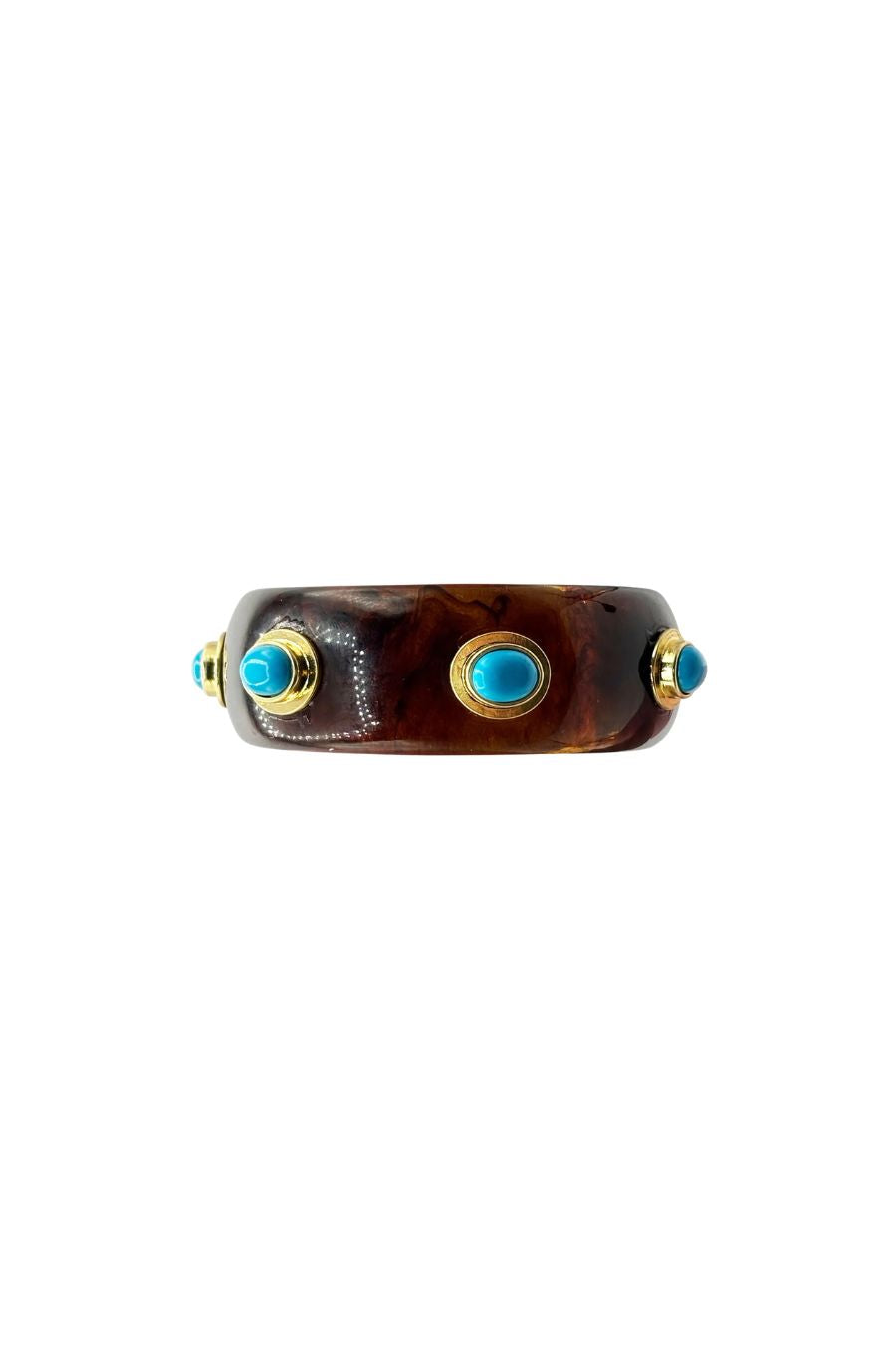 Renee Bangle In Tortoise Resin And Turquoise Stones