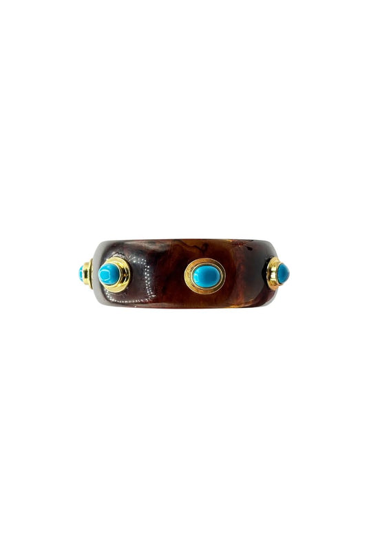 Renee Bangle In Tortoise Resin And Turquoise Stones