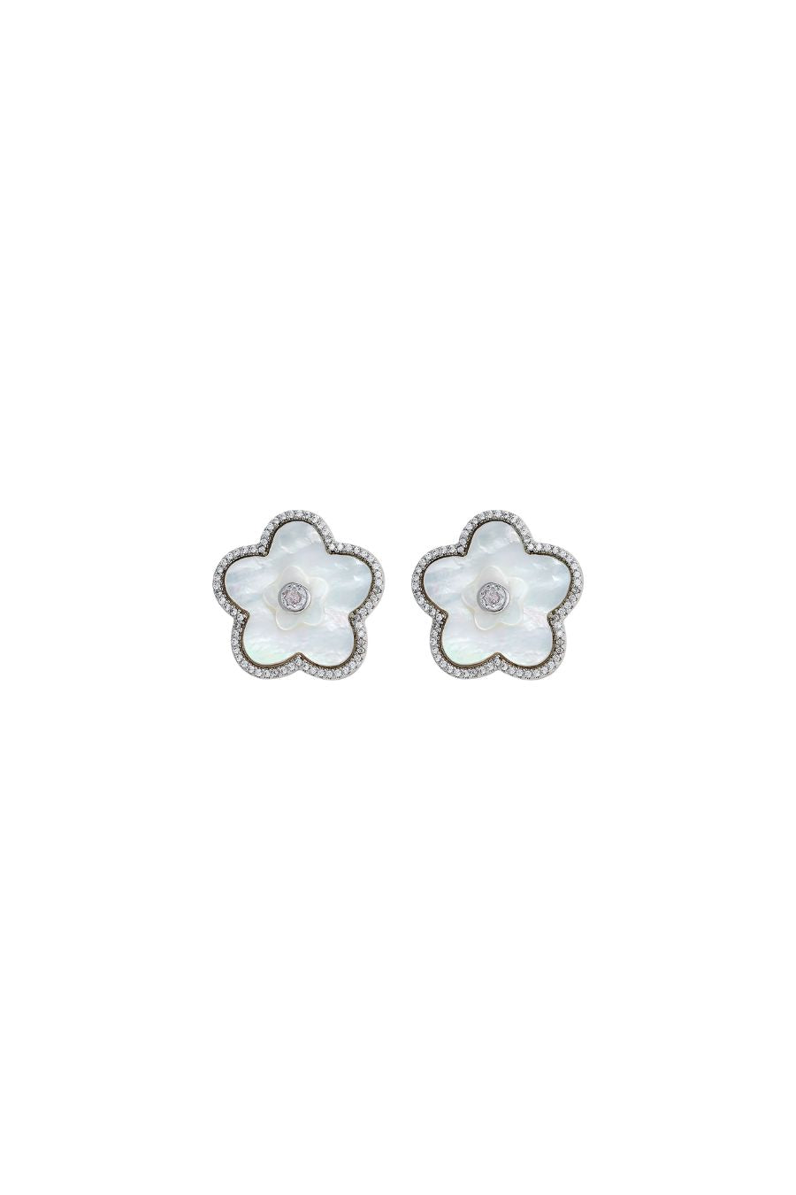 Pave Azalea Stacked Stud in MOP
