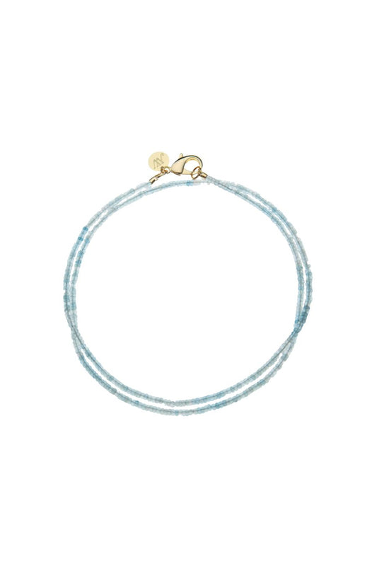 Double Wrap Diamond Cut Beaded Necklace in Aquamarine