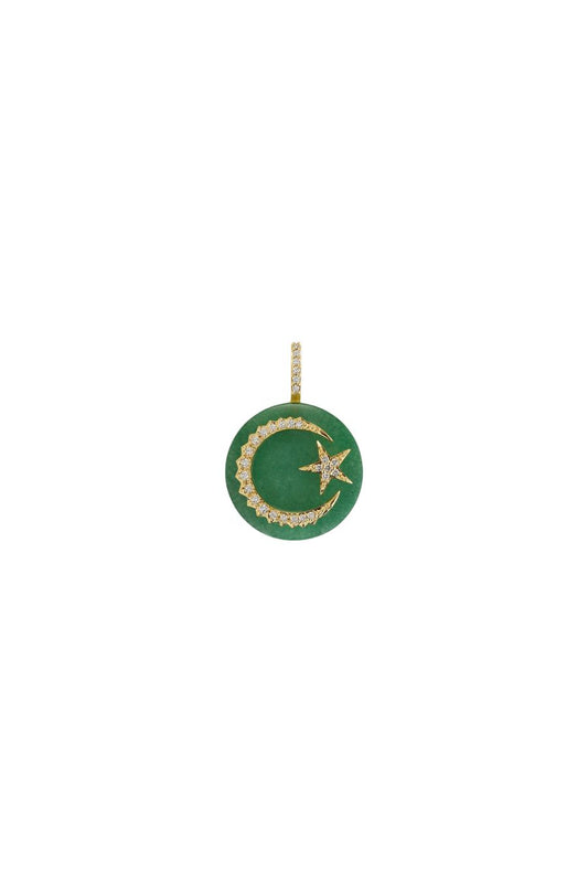 Round Moon & Star Pendant in Green Aventurine