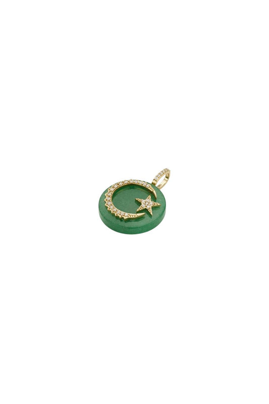 Round Moon & Star Pendant in Green Aventurine