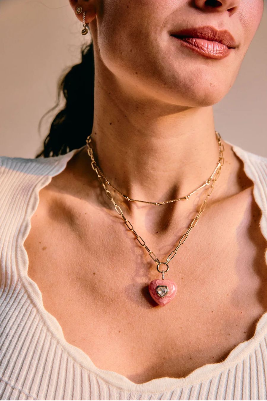 Pink Rhodochrosite Heart Pendant