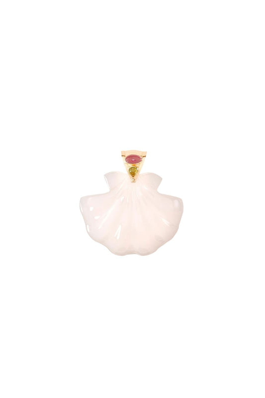 Extra Large White Onyx Scallop Shell Pendant