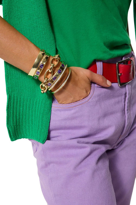 The Cubic Hinged Cuff Duo in Amethyst