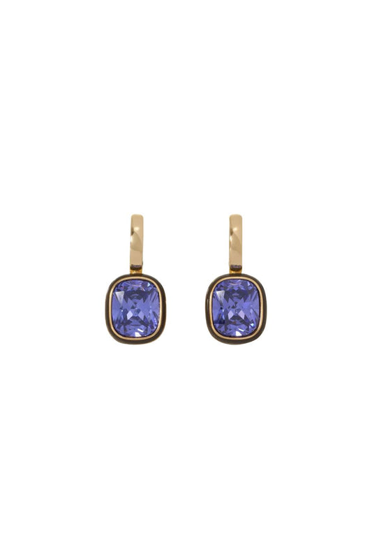 Cubic Cushion Drop Earrings Amethyst