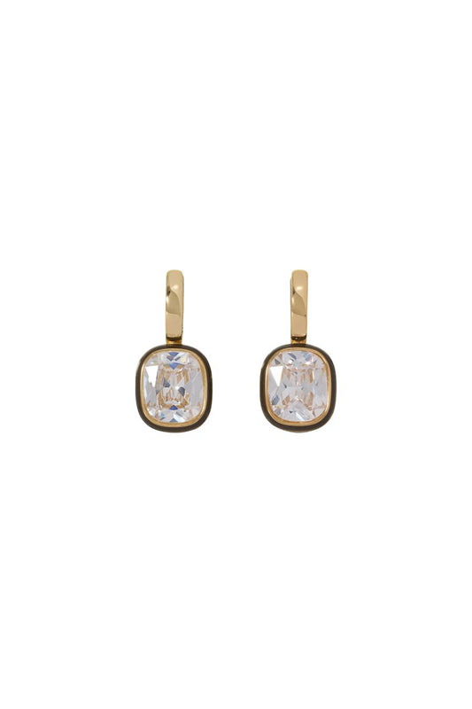 Cubic Cushion Drop Earrings-Diamond