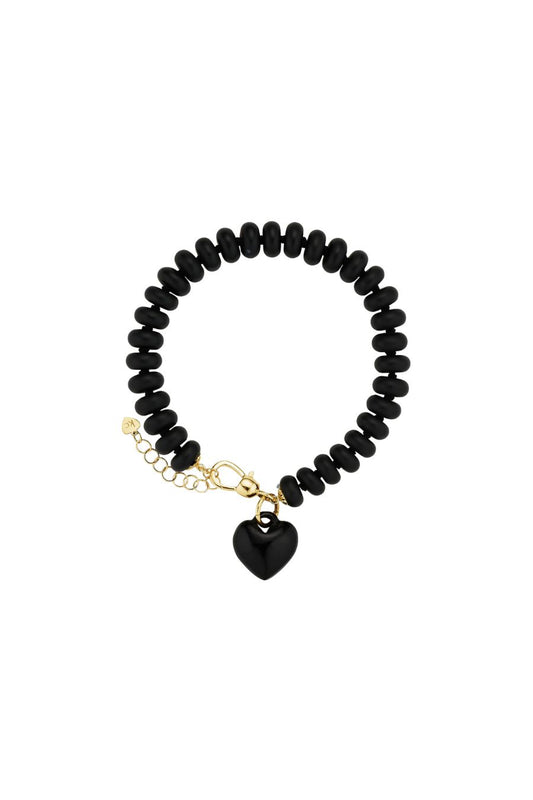 Rondelle Bead Heart Bracelet in Black Onyx
