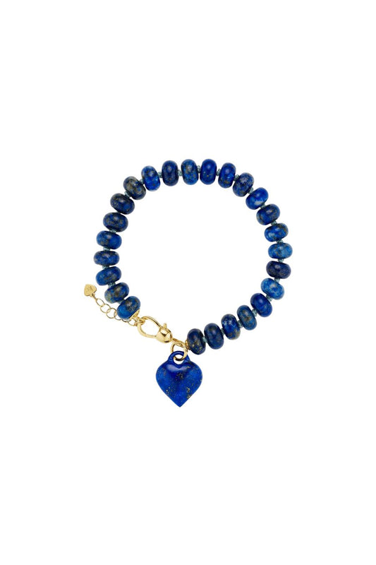 Rondelle Bead Heart Bracelet in Lapis Lazuli