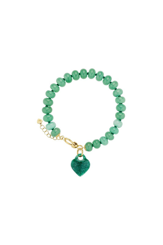 Rondelle Bead Heart Bracelet in Green Aventurine