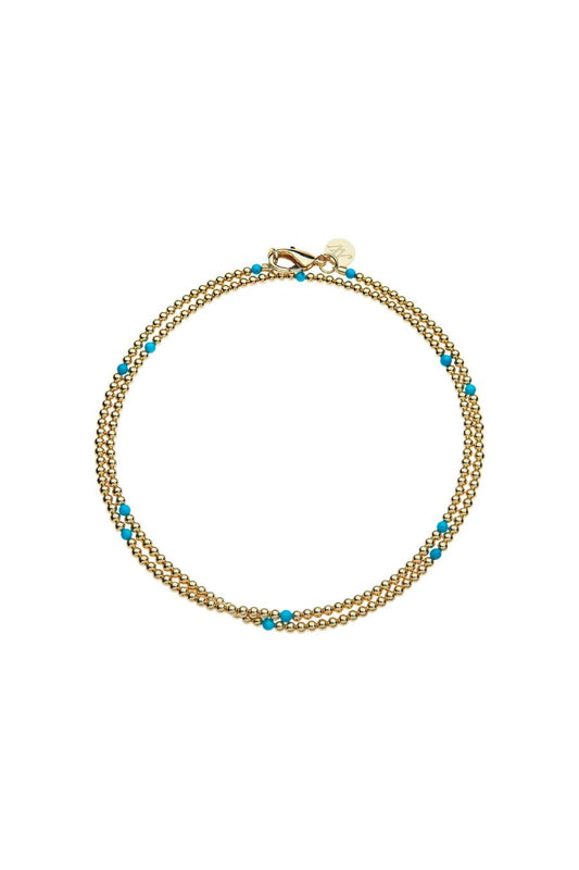 Double Wrap Gold Bead and Turquoise Necklace