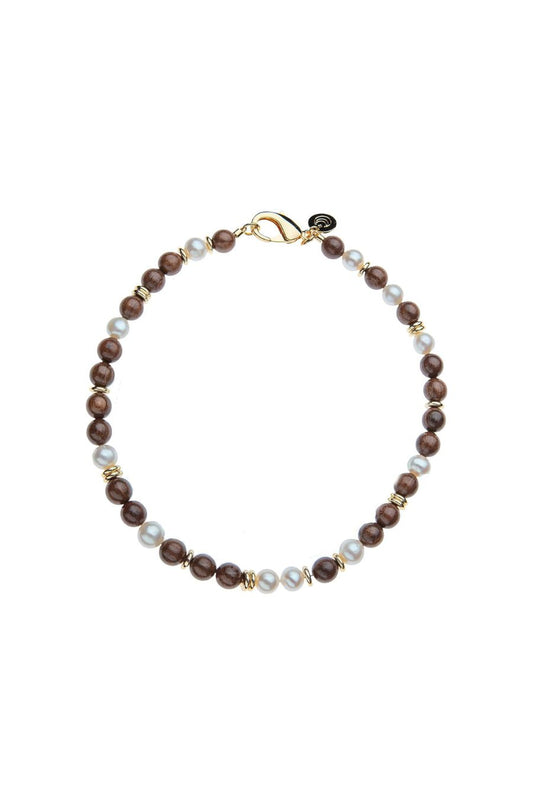 Wood and Pearl Gumdrop Necklace