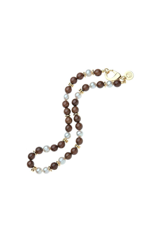 Wood and Pearl Gumdrop Necklace